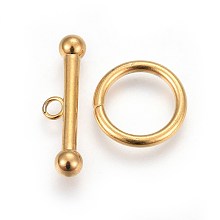 Honeyhandy 304 Stainless Steel Toggle Clasps, Golden, about ring: 15x2mm, bar: 7x24x4.5mm, Hole: 2.3mm