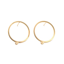 Honeyhandy 201 Stainless Steel Stud Earring Findings, with Horizontal Loop and 316 Stainless Steel Pin, Ring, Real 24K Gold Plated, 27.5x25mm, Hole: 1.4mm, Pin: 0.7mm