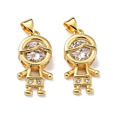 Honeyhandy Brass Micro Pave Clear Cubic Zirconia Pendants, Boy, Real 18K Gold Plated, 22x11.5x6mm, Hole: 4x3mm