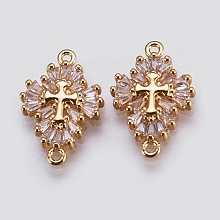 Honeyhandy Brass Micro Pave Cubic Zirconia Links, Cross, Golden, 20x14x3.5mm, Hole: 1.5mm