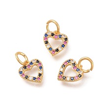 Honeyhandy Brass Micro Pave Cubic Zirconia Charms, Heart, Colorful, Golden, 11x10x2mm, Hole: 4mm