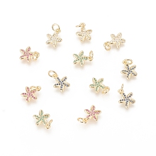 Honeyhandy Brass Micro Pave Cubic Zirconia Charms, with Jump Ring, Long-Lasting Plated, Real 18K Gold Plated, Flower, Mixed Color, 11x9x2mm, Hole: 3mm