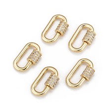 ARRICRAFT Brass Micro Pave Cubic Zirconia Screw Carabiner Lock Charms, for Necklaces Making, Long-Lasting Plated, Oval, Clear, Real 18K Gold Plated, 17.1x10.5x2mm