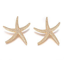 Honeyhandy Brass Micro Pave Cubic Zirconia Pendants, Long-Lasting Plated, Starfish, Clear, Golden, 45.5x40x10mm, Hole: 5mm