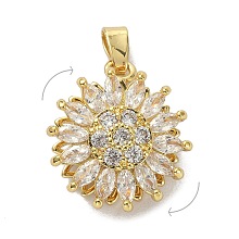 Honeyhandy Brass Micro Pave Clear Cubic Zirconia Pendants, Rotatable, Flower, Golden, 16.5x14x7mm, Hole: 5x2mm