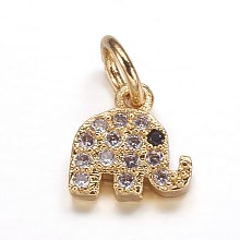 Honeyhandy Brass Micro Pave Cubic Zirconia Pendants, Elephant, Golden, 8x7.5x2mm, Hole: 3mm