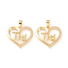 Honeyhandy Brass Micro Pave Clear Cubic Zirconia Pendants, Long-Lasting Plated, Heart with Word Titi, Real 18K Gold Plated, 19x19x2.5mm, Hole: 5x3.5mm