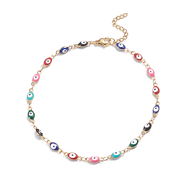 Honeyhandy 304 Stainless Steel Anklets, with Enamel and Lobster Claw Clasps, Evil Eye, Colorful, Golden, 9-5/8 inch(24.5cm)