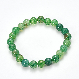 Honeyhandy Natural Dragon Veins Agate Beaded Stretch Bracelets, Dyed, Round, Sea Green, 2-1/8 inch(55mm)