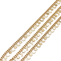 Honeyhandy Brass Curb Chains, with Star & Moon Brass Charms and Spool, Long-Lasting Plated, Soldered, Real 18K Gold Plated, Link: 3.5x2.5x1mm, Star: 3.5x3.5x0.6mm, Moon: 4x3x0.6mm, about 16.4 Feet(5m)/roll