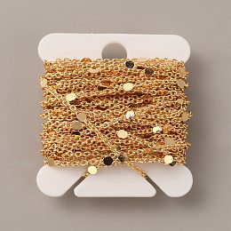 PandaHall Elite Brass Flat Round Link Chains, with Cable Chains, Soldered, with Card Paper, Golden, 1~2mm, about 6.56 Feet(2m)/Card