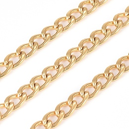 Honeyhandy 304 Stainless Steel Cuban Link Chains, Chunky Curb Chains, with Spool, Unwelded, Golden, 7x4.5x2mm, about 32.8 Feet(10m)/roll