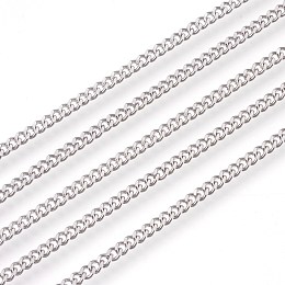 Honeyhandy 201 Stainless Steel Curb Chains, Unwelded, Stainless Steel Color, 2mm