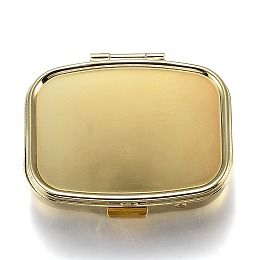 Honeyhandy 2 Compartmennts Iron Pill Box, Travel Medicine Boxes, with Mirror inside, Blank Base for UV Resin Craft, Rectangle, Golden, 57x46.5x15mm