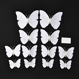 Honeyhandy PVC Plastic Artificial 3D Butterfly Decorations, with Adhesive Sticker and Magnet, for Fridge Magnets or Wall Decorations, White, 45~95x57~118x5mm, 12pcs/bag