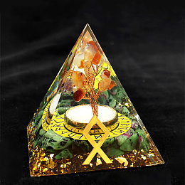 Honeyhandy Viking Rune Symbol-Estate Orgonite Pyramid Resin Display Decorations, with Natural Ruby in Zoisite Chips Inside, for Home Office Desk, 50~60mm