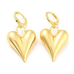 Honeyhandy Rack Plating Brass Heart Dangle Leverback Earrings, Long-Lasting Plated, Lead Free & Cadmium Free, Real 18K Gold Plated, 41x20mm