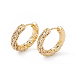 Honeyhandy Clear Cubic Zirconia Twist Hoop Earrings, Rack Plating Brass Jewelry for Women, Cadmium Free & Nickel Free & Lead Free, Real 18K Gold Plated, 18.5x20x3.5mm, Pin: 0.8mm