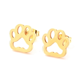 Honeyhandy Ion Plating(IP) 304 Stainless Steel Stud Earrings, Dog Paw Prints, Golden, 12x11.5mm, Pin: 0.8mm