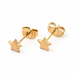 Honeyhandy 304 Stainless Steel Star Stud Earrings for Women, Real 18K Gold Plated, 5.5x6mm, Pin: 0.7mm