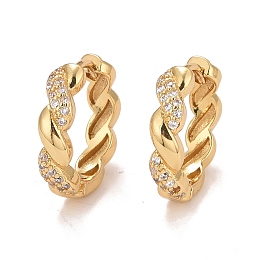 Honeyhandy Clear Cubic Zirconia Twisted Rope Shape Hoop Earrings, Brass Hinged Earrings for Women, Cadmium Free & Nickel Free & Lead Free, Real 18K Gold Plated, 16x3.5mm, Pin: 0.9mm