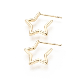 Honeyhandy Brass Stud Earrings, Long-Lasting Plated, Star, Real 18K Gold Plated, 14.5x14.5x2mm, Pin: 0.7mm