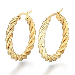 Honeyhandy 304 Stainless Steel Hoop Earring, Hypoallergenic Earrings, with Ear Nut, Textured, Twisted Ring Shape, Golden, 30x4mm, Pin: 0.5x1mm