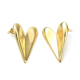 Honeyhandy Heart Brass Stud Earrings for Women, Real 18K Gold Plated, 29x21mm, Pin: 0.7mm