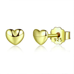 Honeyhandy 925 Sterling Silver Stud Earrings, Heart, Carved 925, Real 18K Gold Plated, 4x4mm