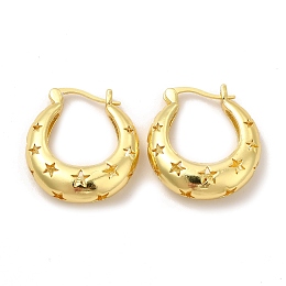 Honeyhandy Rack Plating Brass Star Hoop Earrings for Women, Lead Free & Cadmium Free, Real 18K Gold Plated, 24x22x6.5mm, Pin: 0.6mm