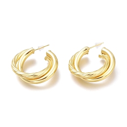 Honeyhandy Brass Half Hoop Earrings, with Steel Pin and Plastic Ear Nuts, Long-Lasting Plated, Real 18K Gold Plated, 31x32x8.7mm, Pin: 0.7mm