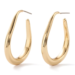 Honeyhandy Brass Half Hoop Earrings, Stud Earrings, Teardrop, Real 18K Gold Plated, 39x28x5mm, Pin: 0.8mm