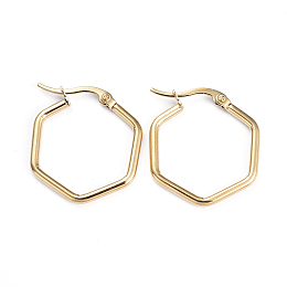 Honeyhandy 201 Stainless Steel Angular Hoop Earrings, with 304 Stainless Steel Pins, Hexagon, Golden, 28x23x1.5mm, Pin: 1x0.7mm