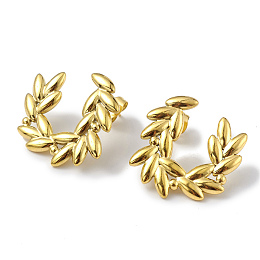 Honeyhandy Ion Plating(IP) 304 Stainless Steel Olive Branch Wreath Stud Earrings for Women, Golden, 22x23mm, Pin: 0.7mm