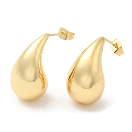 Honeyhandy Rack Plating Brass Twist Teardrop Stud Earrings for Women, Lead Free & Cadmium Free, Real 18K Gold Plated, 26.5x14mm, Pin: 0.9mm