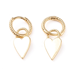 Honeyhandy Brass Dangle Huggie Hoop Earrings, Long-Lasting Plated, Heart, Golden, 28.5mm, Pin: 1mm