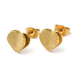 Honeyhandy Ion Plating(IP) 304 Stainless Steel 3D Heart Stud Earrings, Golden, 8x9mm