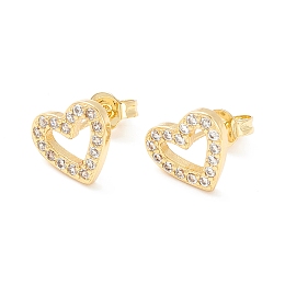 Honeyhandy Clear Cubic Zirconia Open Heart Stud Earrings, Brass Jewelry for Women, Cadmium Free & Nickel Free & Lead Free, Real 18K Gold Plated, 9x10.5mm, Pin: 0.7mm