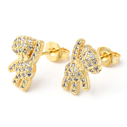 Honeyhandy Clear Cubic Zirconia Bear Stud Earrings, Rack Plating Brass Jewelry, Lead Free & Cadmium Free, Real 18K Gold Plated, 12x7mm, Pin: 0.8mm