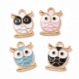 Honeyhandy Alloy Enamel Pendants, Owl Charm, Golden, Mixed Color, 16.5x12x2.5mm, Hole: 1.6mm