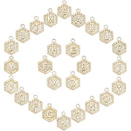 SUNNYCLUE 1 Box 26Pcs Real 18K Gold Plated Hexagon Letter Charms Bulk Alphabet Pendant Charm Jewelry Findings for Bracelet Necklace Wine Glass Charms Jewelry Making Valentine's Day Weddings