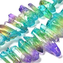 Honeyhandy Natural Quartz Crystal Dyed Beads Strands, Nuggets, Medium Orchid, 24~50x6~12x5~8mm, Hole: 1mm, about 47~50pcs/strand, 35~37cm