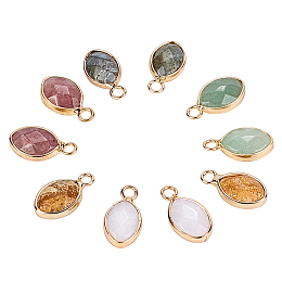 Nbeads Natural Gemstone Pendants, with Golden Tone Brass Open Back Bezel, Faceted, Teardrop, 17x9x5mm, Hole: 2mm, 5 materials, 2pcs/material, 10pcs/box