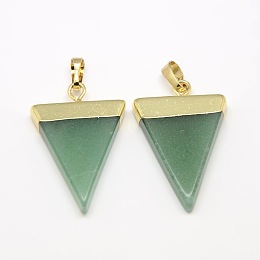 Honeyhandy Natural Green Aventurine Pendants, with Golden Tone Brass Findings, Triangle, 30~35x23~28x5mm, Hole: 8x5mm