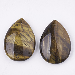 Honeyhandy Natural Tiger Eye Pendants, teardrop, 34~35.5x24~25x9mm, Hole: 1mm