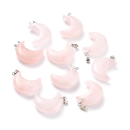 Honeyhandy Natural Rose Quartz Pendants, with Platinum Brass Loops, Moon, 29x18~21x7~10mm, Hole: 6x3mm