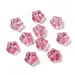 Honeyhandy Transparent Glass Beads, Plum Blossom Flower, Crimson, 12.5x13x5.5mm, Hole: 1.2mm