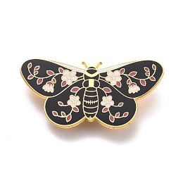 Honeyhandy Butterfly with Flower Enamel Pin, Exquisite Alloy Enamel Brooch for Backpack Clothes, Golden, Medium Purple, 22x45x8.5mm, Pin: 0.7mm