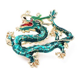 Honeyhandy Dragon Alloy Rhinestone Brooches, Enamel Pins for Unisex, Golden, Teal, 42x46x11mm