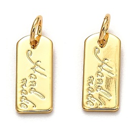 Honeyhandy Brass Charms, Long-Lasting Plated, with Jump Ring, Card Type with Word Hand Made, Real 18K Gold Plated, 12.5x5.5x0.6mm